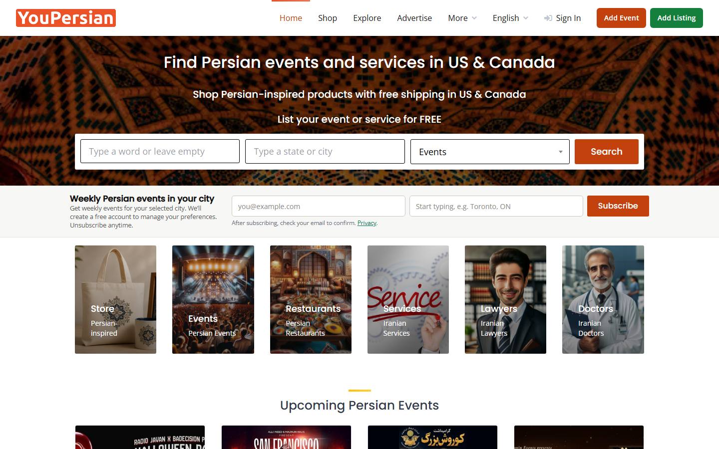 The YouPersian website shown on a desktop screen