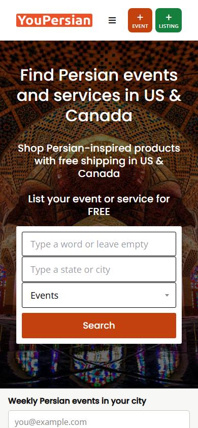 The YouPersian website shown on a mobile phone